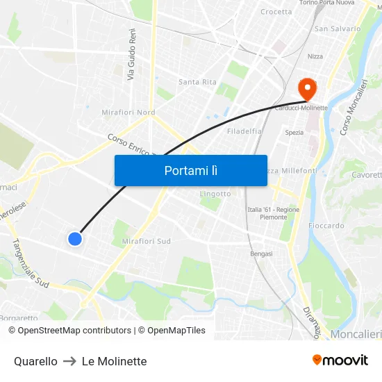 Quarello to Le Molinette map