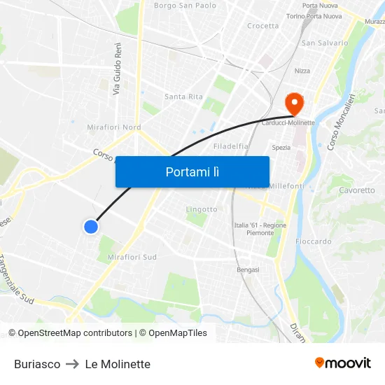 Buriasco to Le Molinette map
