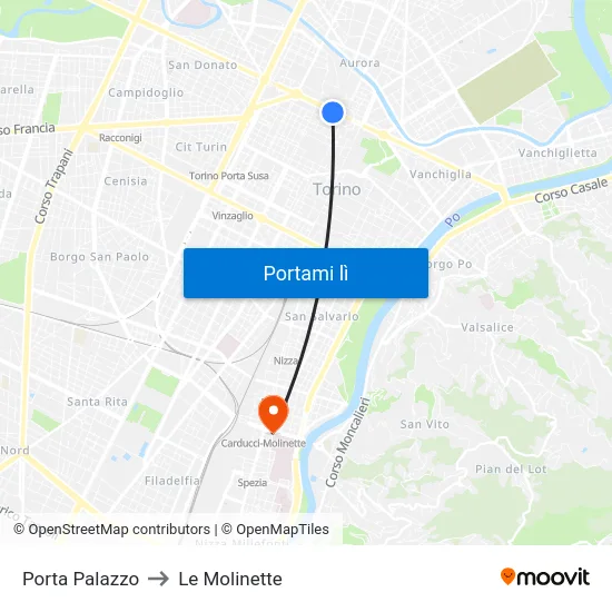 Porta Palazzo to Le Molinette map