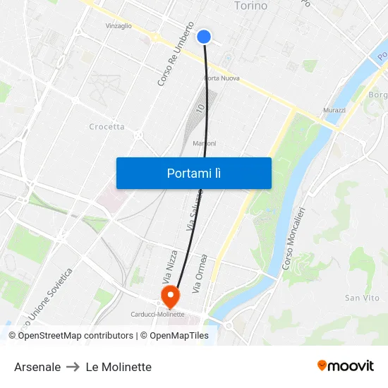 Arsenale to Le Molinette map