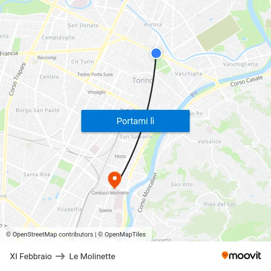 XI Febbraio to Le Molinette map