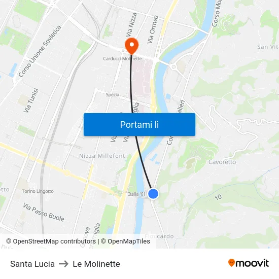 Santa Lucia to Le Molinette map