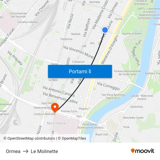 Ormea to Le Molinette map