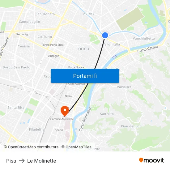 Pisa to Le Molinette map
