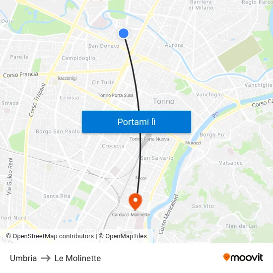 Umbria to Le Molinette map