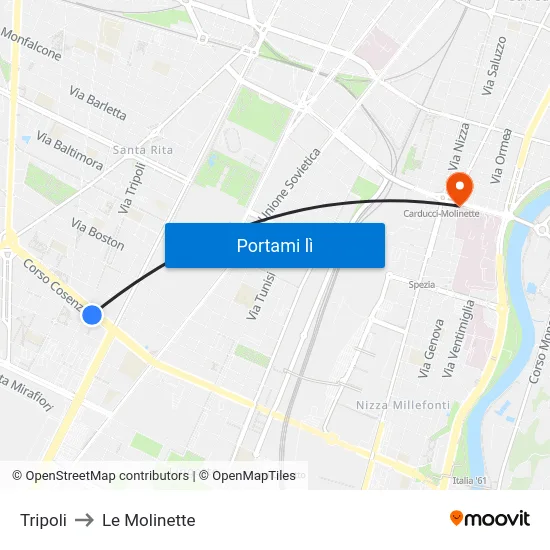 Tripoli to Le Molinette map