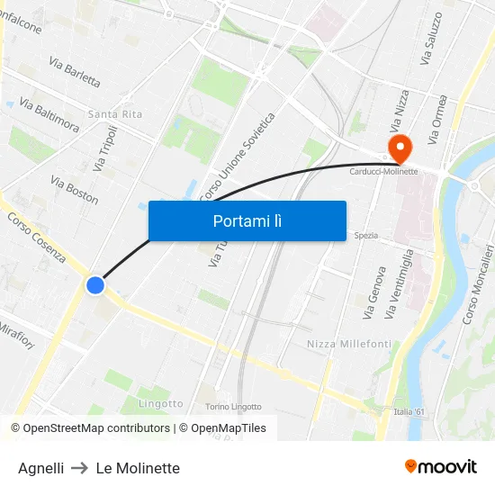 Agnelli to Le Molinette map