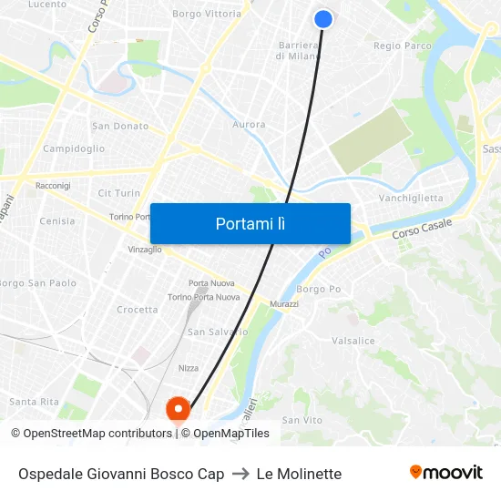 Ospedale Giovanni Bosco Cap to Le Molinette map