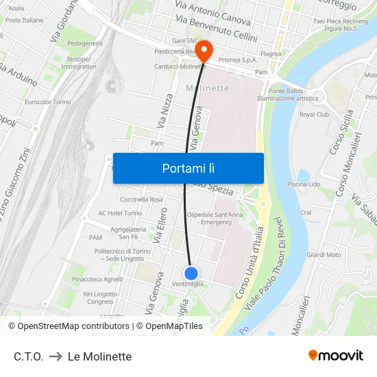 C.T.O. to Le Molinette map