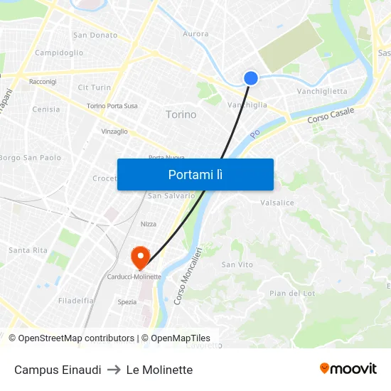 Campus Einaudi to Le Molinette map