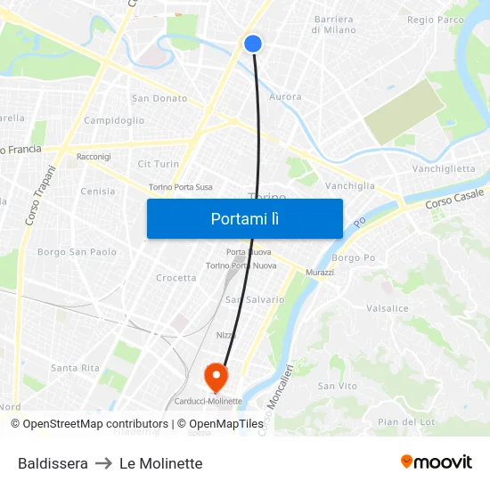 Baldissera to Le Molinette map