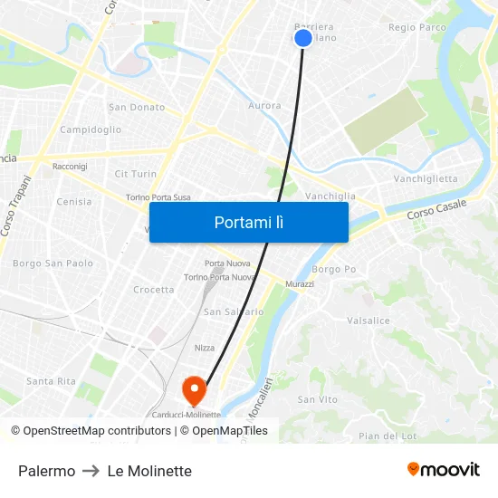 Palermo to Le Molinette map