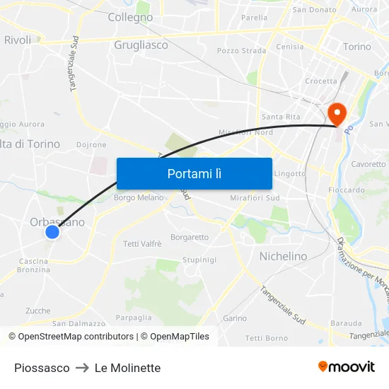 Piossasco to Le Molinette map