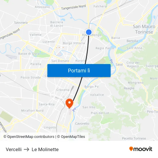 Vercelli to Le Molinette map
