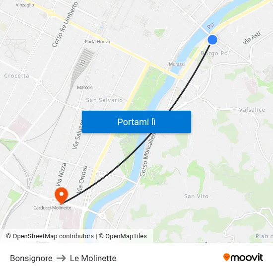 Bonsignore to Le Molinette map