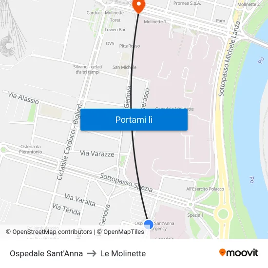 Ospedale Sant'Anna to Le Molinette map