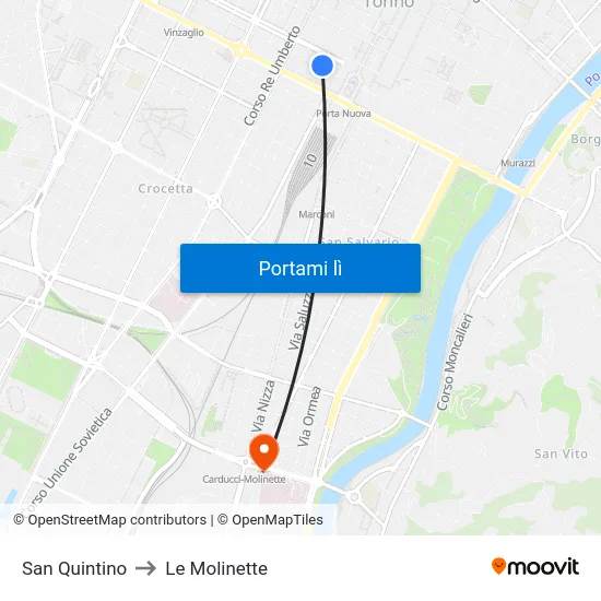 San Quintino to Le Molinette map