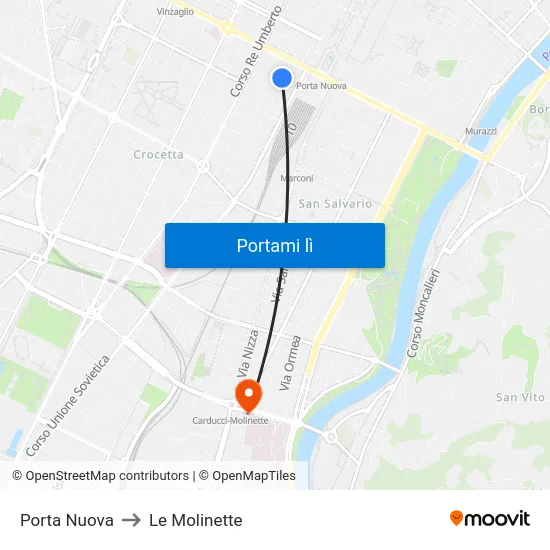 Porta Nuova to Le Molinette map