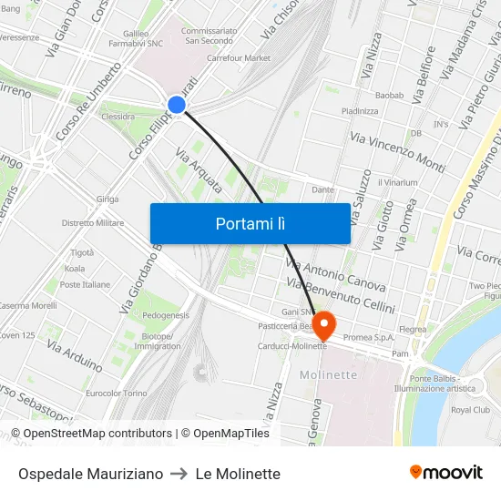 Ospedale Mauriziano to Le Molinette map