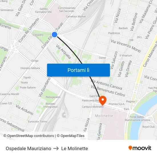 Ospedale Mauriziano to Le Molinette map