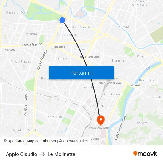 Appio Claudio to Le Molinette map