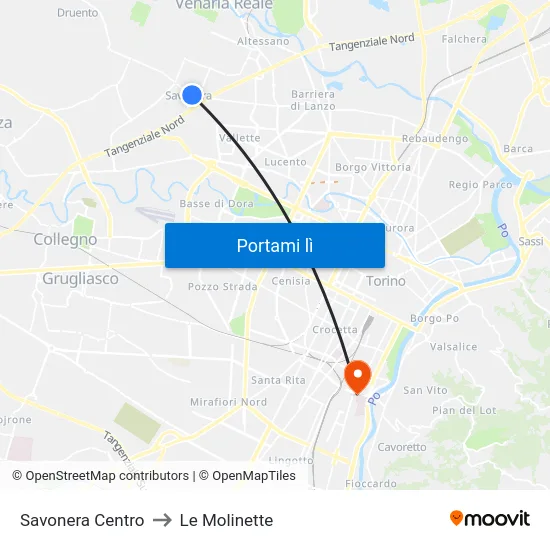 Savonera Centro to Le Molinette map