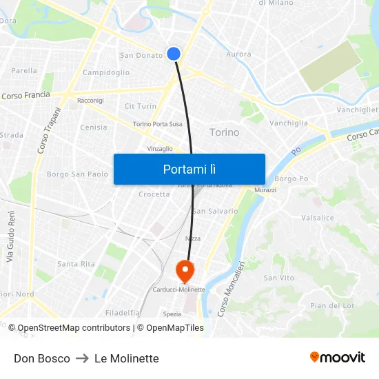 Don Bosco to Le Molinette map