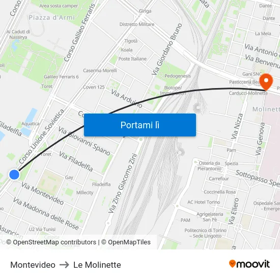 Montevideo to Le Molinette map