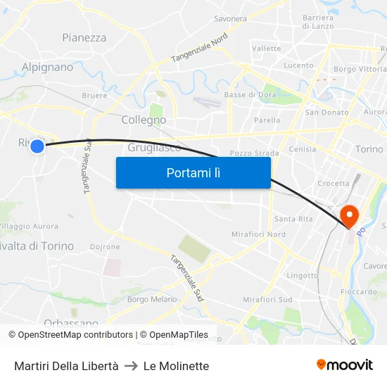 Martiri Della Libertà to Le Molinette map