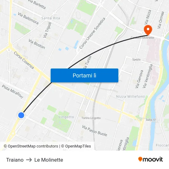 Traiano to Le Molinette map