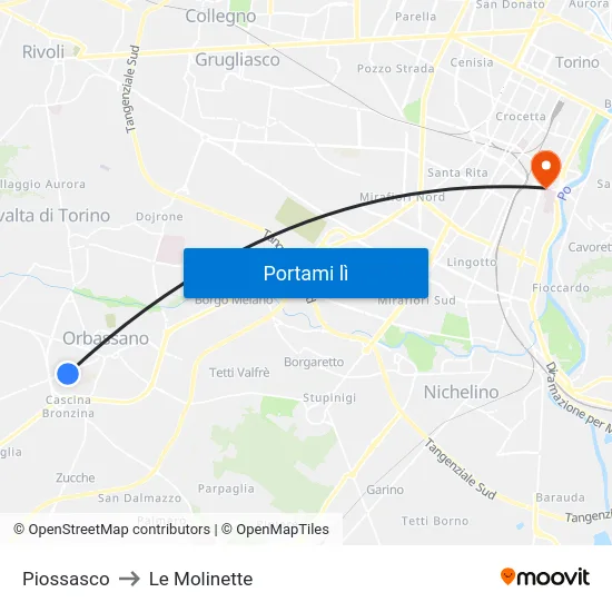 Piossasco to Le Molinette map