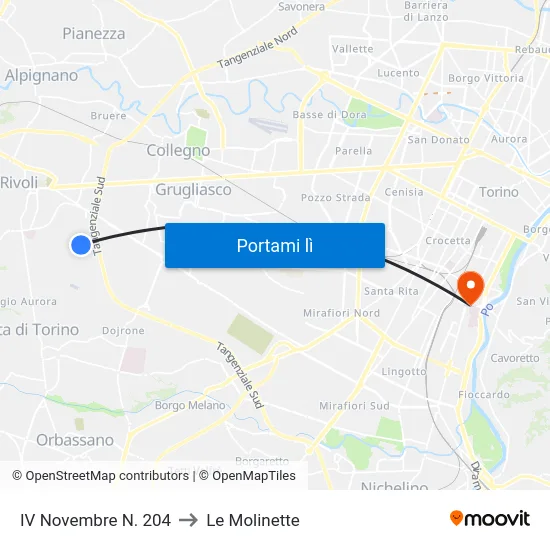 IV Novembre N. 204 to Le Molinette map