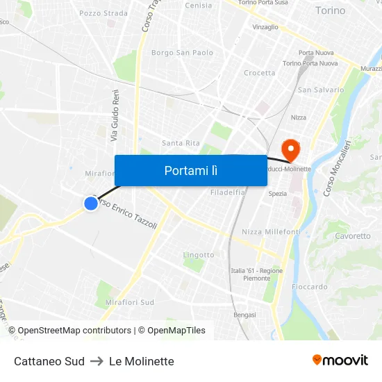 Cattaneo Sud to Le Molinette map