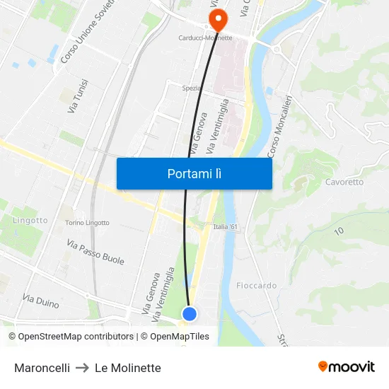 Maroncelli to Le Molinette map