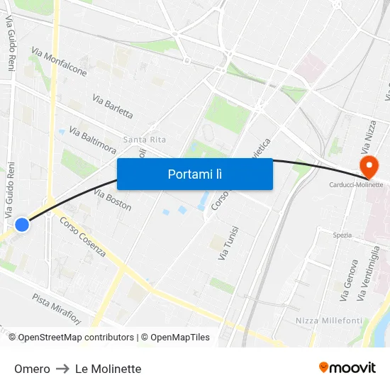 Omero to Le Molinette map