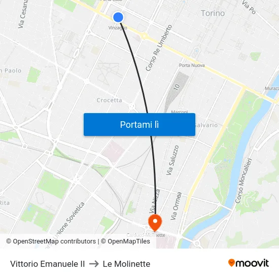 Vittorio Emanuele II to Le Molinette map