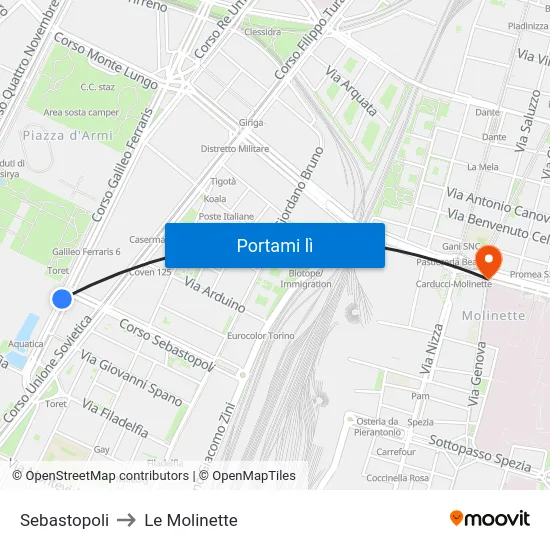 Sebastopoli to Le Molinette map