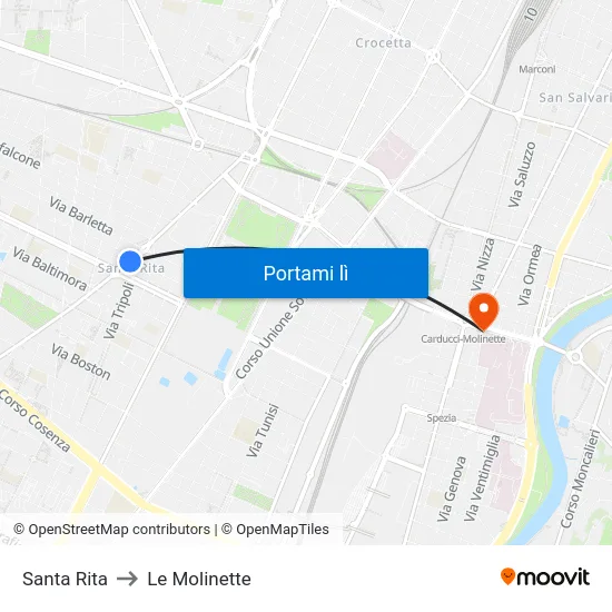 Santa Rita to Le Molinette map