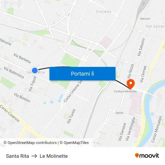 Santa Rita to Le Molinette map