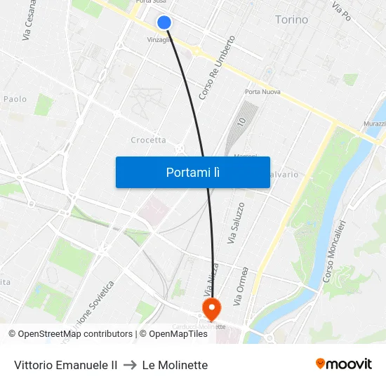 Vittorio Emanuele II to Le Molinette map