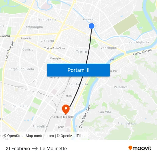 XI Febbraio to Le Molinette map