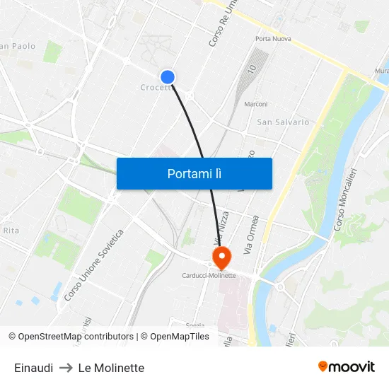 Einaudi to Le Molinette map
