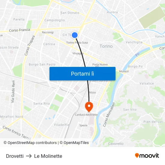 Drovetti to Le Molinette map