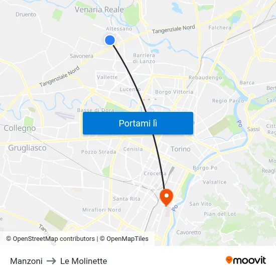 Manzoni to Le Molinette map