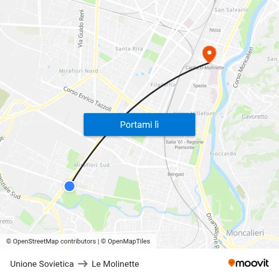 Unione Sovietica to Le Molinette map