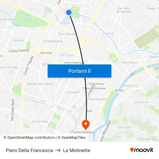 Piero Della Francesca to Le Molinette map