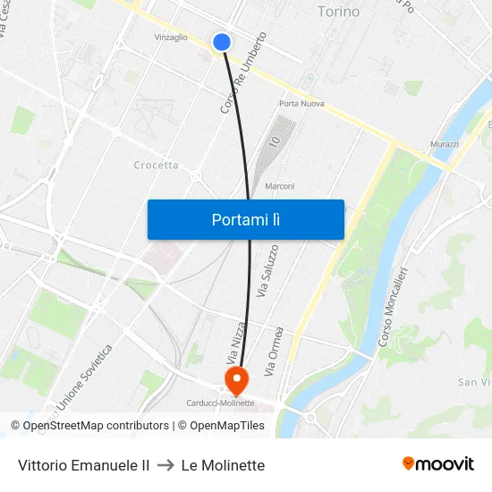 Vittorio Emanuele II to Le Molinette map