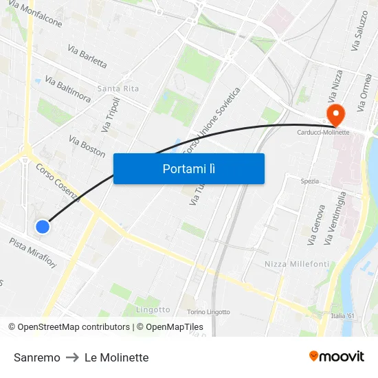Sanremo to Le Molinette map