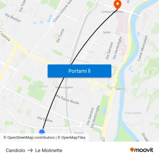 Candiolo to Le Molinette map