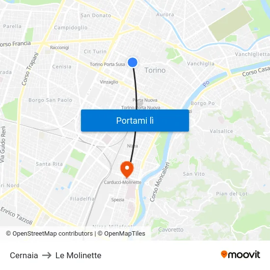 Cernaia to Le Molinette map